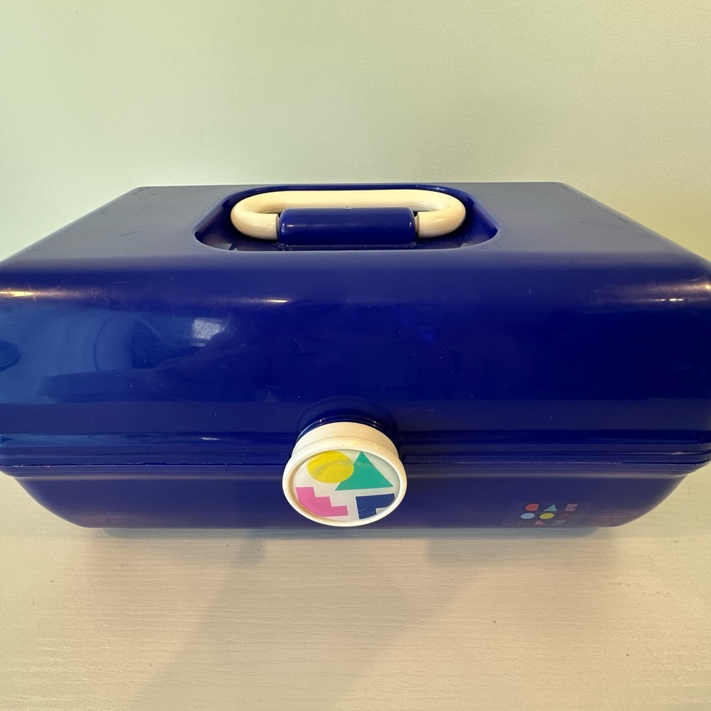 Vintage 1990s Caboodles Organizer Makeup Case 2 Tier Mirror Royal Blue